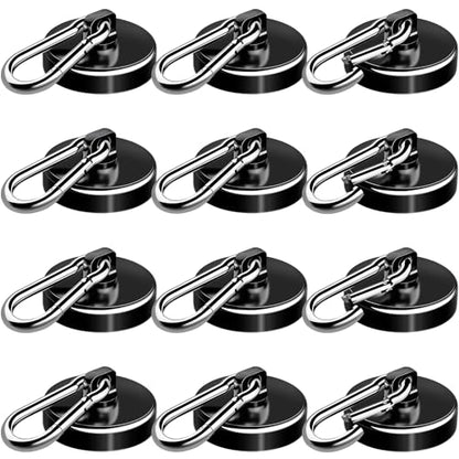 Carabiner Magnetic Hooks, 110LBS Strong Magnets, Black, 12 Pack | Magnetic Hooks Heavy Duty with Swivel Carabiner Hook, Great for Hanging for Cruise, Garage, Kitchen, Refrigerator, Locker