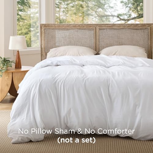 Bedsure Prewashed Duvet Cover Only, Cotton-Like Feel, White, Queen | 1 Duvet Cover, No Pillow Shams, Ultra Soft, Relaxed Texture, Zipper Closure, 8 Corner Ties, Year-Round, OEKO-TEX, Easy Care
