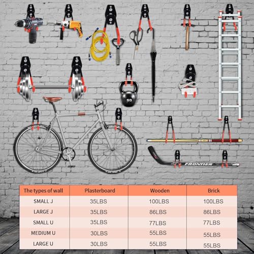 Steel Garage Storage Hooks, 16 Pack Anti-Slip Coating, Heavy Duty Wall Mount Hooks for Hanging Bike, Ladder, Garden Tools