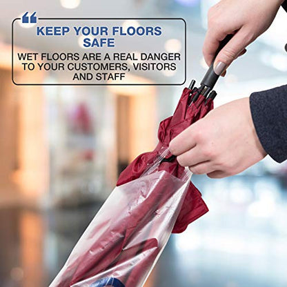 Umbrella Bag Wrapper Station with Sign Frame - Wrap Umbrellas for Rain - Be Safe, Wrap it up! - 200 Long Bags Included