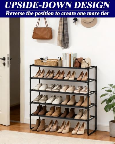 Large Capacity Shoe Rack, 5-Tier Shoe Organizer for Closet, Entryway, Hallway, Holds 20-25 Pairs, Sturdy & Durable Waterproof Fabric Shelf, Space-Saving,Black(35.8" Wide)