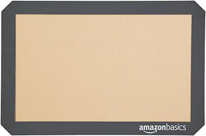 Amazon Basics Rectangular Non-Stick Silicone Baking Mat, Food Safe, Heat Resistant, 9"x13", 9.9"x14.8", and 16.5"x11.6", Beige/Gray, Pack of 3