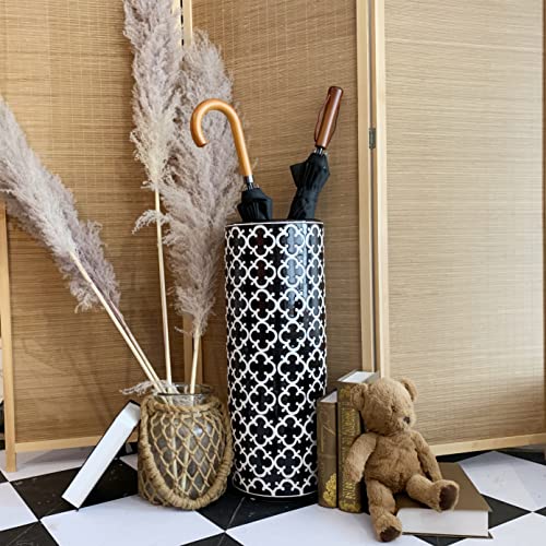24''H Porcelain Ceramic Umbrella Stand Umbrella Holder | Modern Style Umbrella Bucket Floor Vase for Storaging Canes Walking Sticks for Entryway Indoor 24‘’High Black&White