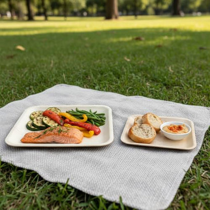 Disposable 7" Square Plates (50 pieces) Bamboo Like Serving Platters, Disposable Boards, Eco-Friendly Dinnerware For Weddings, Catering, Events
