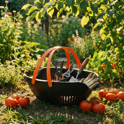 Nuogo 3 Pcs Garden Harvest Basket, Removable Partitions with Tool Caddy for Collecting, Carrying, and Cleaning Harvesting Basket Doubles as a Colander for Vegetables and Fruits Garden Accessories