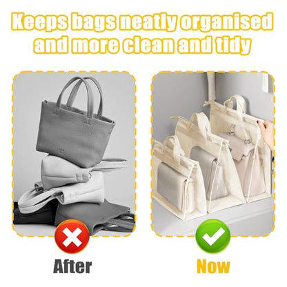 12PC Dust Bags for Handbags with 12 Hooks, Clear PVC Handbag Storage Dust Bags with Zippers and Handles, Plastic Hanging Dust Cover Bag Holder Purse Storage Organizer for Closet (3 Size)