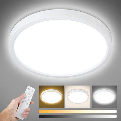 Dimmable Ceiling Light with Remote Control, Wired 8.7Inch 18W 3000K-6000K Light Color Adjustable, Round LED Flush Mount Ceiling Lamp, White Flat Panel Lights for Dining Room, Bedroom, Kitchen