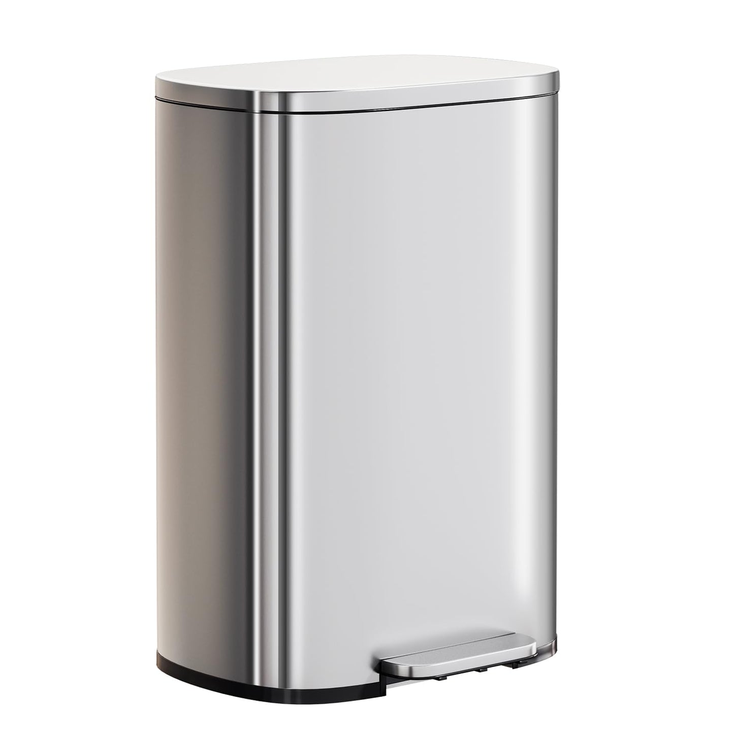 PayLessHere | 13G Trash Can with Lid | Steel | Removable Inner Bucket | Made of Stainless Steel | Soft-Close Step Pedal | Hands-Free Use | Easy to Clean | for Kitchen, Office, Bathroom