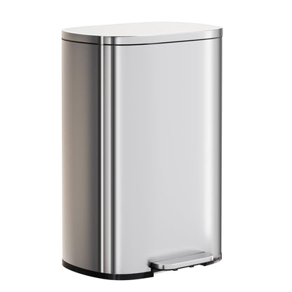 PayLessHere | 13G Trash Can with Lid | Steel | Removable Inner Bucket | Made of Stainless Steel | Soft-Close Step Pedal | Hands-Free Use | Easy to Clean | for Kitchen, Office, Bathroom