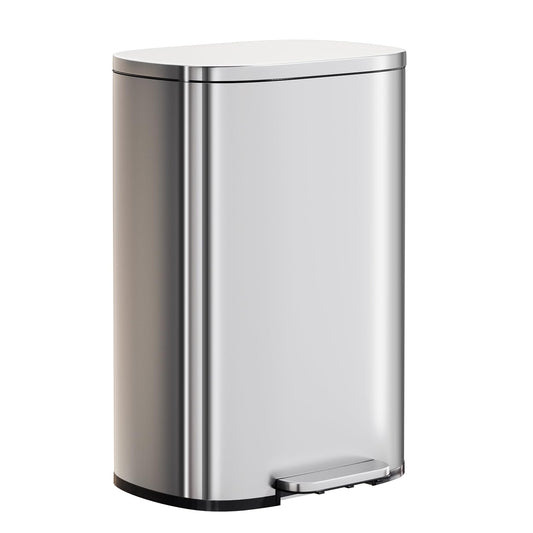 PayLessHere | 13G Trash Can with Lid | Steel | Removable Inner Bucket | Made of Stainless Steel | Soft-Close Step Pedal | Hands-Free Use | Easy to Clean | for Kitchen, Office, Bathroom