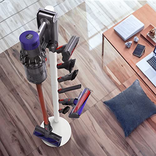XIGOO Freestanding Vacuum Stand Holder with 6 Hooks | Floor Docking Station Metal Organizer Bracket, Compatible with V15 Detect, V11 V10 V8 V7 V6 Cordless Vacuum Cleaners, White