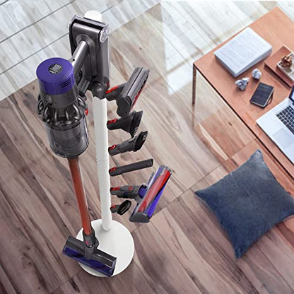 XIGOO Freestanding Vacuum Stand Holder with 6 Hooks | Floor Docking Station Metal Organizer Bracket, Compatible with V15 Detect, V11 V10 V8 V7 V6 Cordless Vacuum Cleaners, White