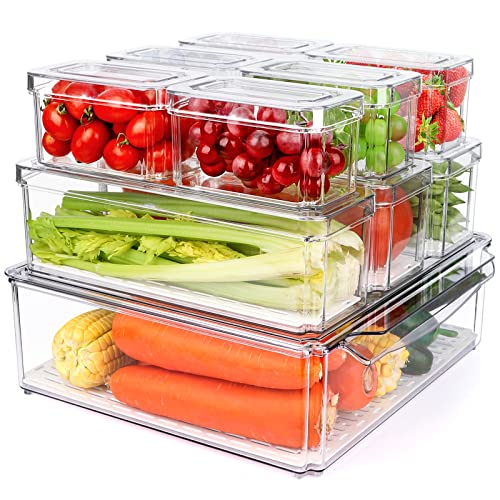10 Pack Stackable Fridge Organizers and Storage Bins with Lids for Kitchen