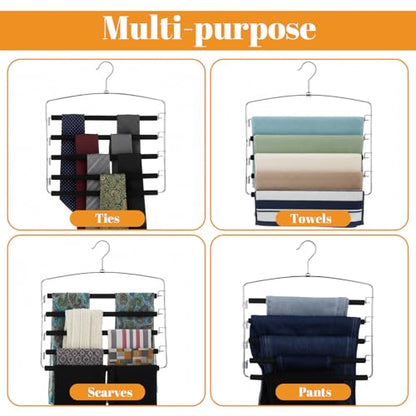 2 Pack 5 Tier Pants Hanger, Multi-Tier Pants Hangers Space Saving, 5-Layer Swing Arm Pant Hanger, Stainless Steel Closet Organizer for Jeans Trousers, Non-Slip Pant Rack for Wardrobe Storage