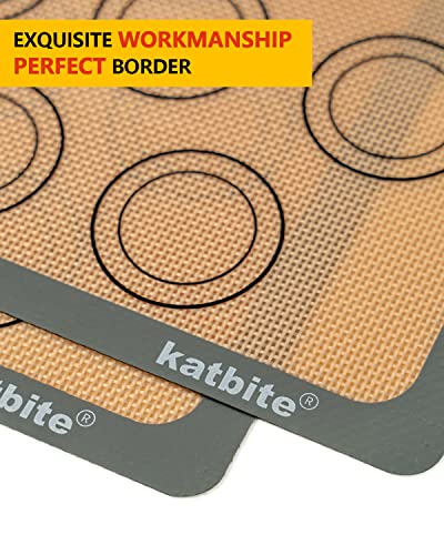 Katbite Macaron Silicone Baking Mat Set of 2 Grey | 2 Half Sheet Mats, Reusable & Nonstick Macarons Baking Supplies Silicone Bakeware Mats for Macarons Cookies