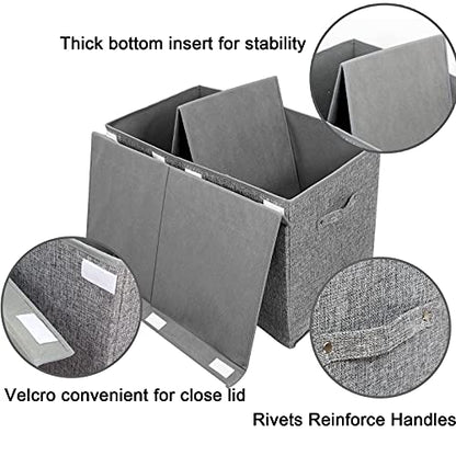 Large Toy Box Storage with Lid, Collapsible Sturdy Toy Chest Storage Bin | Toy Storage with Rivets Handles for Kids, Boys, Girls, Nursery, Playroom, Living Room, Bedroom, 25"x 13" x 16" (Linen Gray)