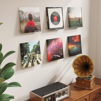 Lifewit Narrow Acrylic Floating Shelves for Vinyl Record 12", Clear 6 Pack | Wall Shelf for Nail Polish, Book, Picture, Makeup, Album Covers Display Organizer for Bedroom, Living Room, Bathroom Decor