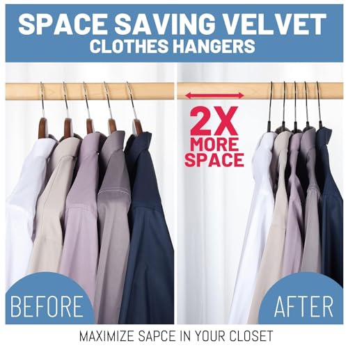 HOUSE DAY Black Velvet Hangers 60 Pack, Non Slip Felt Hanger, Slim Velvet Clothes Hangers for Suits, Shirt, Heavy Duty Coat Hanger for Closet | Slim Velvet Clothes Hangers for Suits, Shirt, Heavy Duty Coat Hanger for Closet