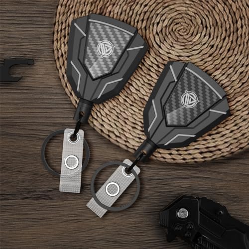 Heavy Duty Retractable Keychain with Belt Clip, Carbon Fiber Front | Retractable Badge Holders, Badge Reels with Key Ring and 31.8” Steel Cord, 9oz Rebound - 2 Packs