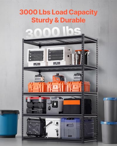 VEVOR Storage Shelves, 3000 lbs, 5 Tier Heavy Duty Garage Shelving, 24" D x 48" W x 72" H Adjustable Metal Shelves for Industrial Shelving Unit Utility Shelf, for Kitchen, Warehouse, Basement, Black