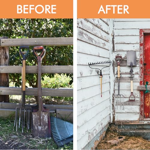 Broom Holder Wall Mount, 6 Pack Tool Hangers Garage Wall Hanging Organizer | Heavy Duty Rubber Coated Steel, Large S Garage Hooks for Mop Shovel Rake Shed Garden Lawn Yard Handle Tools Organization