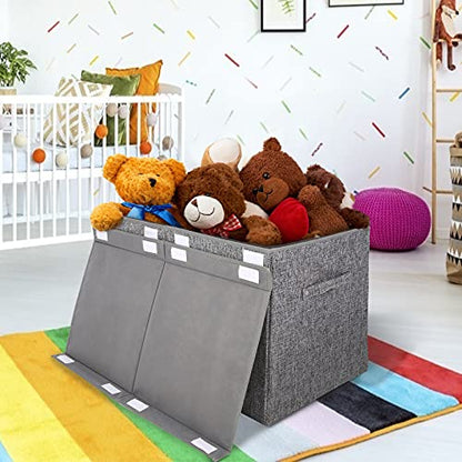 Large Toy Box Storage with Lid, Collapsible Sturdy Toy Chest Storage Bin | Toy Storage with Rivets Handles for Kids, Boys, Girls, Nursery, Playroom, Living Room, Bedroom, 25"x 13" x 16" (Linen Gray)