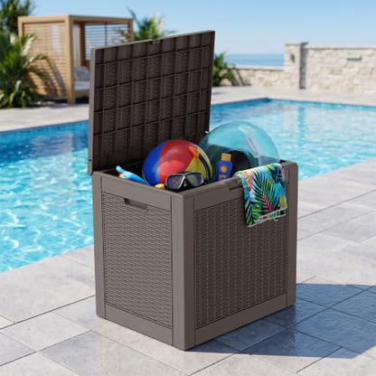 Outdoor Storage Box, 31 Gallon Resin Deck Boxes Outdoor Waterproof For Patio Furniture, Garden Tools, Pool Supplies, Lockable And UV Resistant (Rattan Gray)