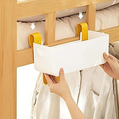 Bunk Bed Shelf for Top Bunk Plastic Bedside Shelf Accessories for Kids Bunk Bed Caddy with Hooks For Bed Rail, White, 11 lbs Capacity
