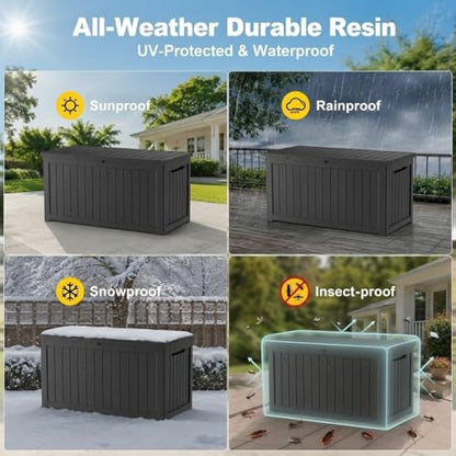 200 Gallon Outdoor Storage Box Resin Deck Box All Weather Waterproof Large Lockable Storage Container Deck Box for Patio Furniture, Garden Tools, Lockable, Black New