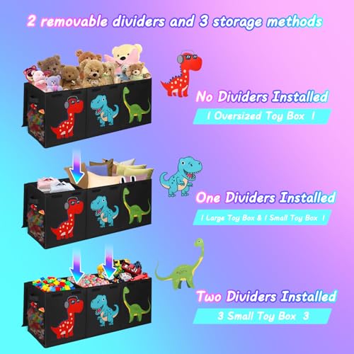 Extra Large Toy Box Chest, Collapsible Storage Bins with Lids, 40"x16"x16" | Sturdy Kids Storage Organizer Toy Bins Basket with Dividers, Bedroom Nursery Playroom Organization, Black