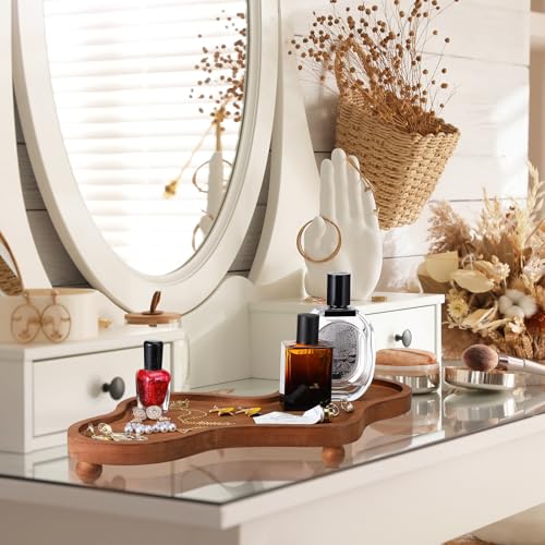 Uiifan Wood Cloud Perfume Tray Irregular Jewelry Decorative Bedside Tray for Nightstand for Women Trinket Dish Ring Holder Dish Room Aesthetic Decor Birthday Housewarming Gift(Brown)