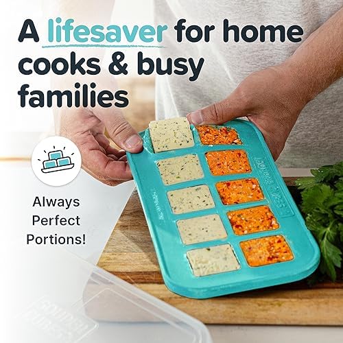 Souper Cubes 2 Tbsp Silicone Freezer Molds with Lids, Aqua, 2-Pack | 100% Platinum-Cured Silicone Freezer Trays, Oven & Microwave Safe, Perfect for Freezing Garlic, Herbs, Tomato Paste and More