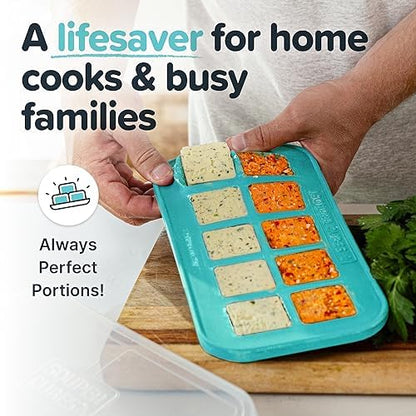 Souper Cubes 2 Tbsp Silicone Freezer Molds with Lids, Aqua, 2-Pack | 100% Platinum-Cured Silicone Freezer Trays, Oven & Microwave Safe, Perfect for Freezing Garlic, Herbs, Tomato Paste and More