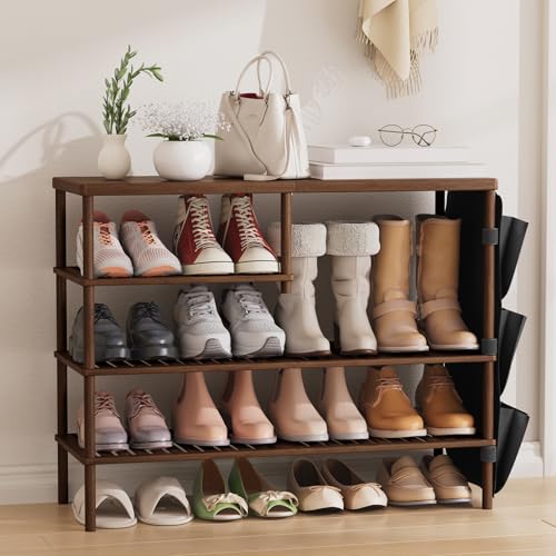 Bamboo Shoe Rack, 4 Tiers Shoe Organizer for Close... (Walnut Brown | Bamboo)