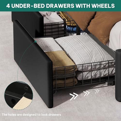YITAHOME King Size Bed Frame with 4 Storage Drawers and RGB LED Lights