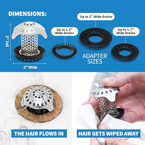 TubShroom Ultra Revolutionary Bath Tub Drain Protector Hair Catcher/Strainer/Snare Stainless Steel, Single Pack