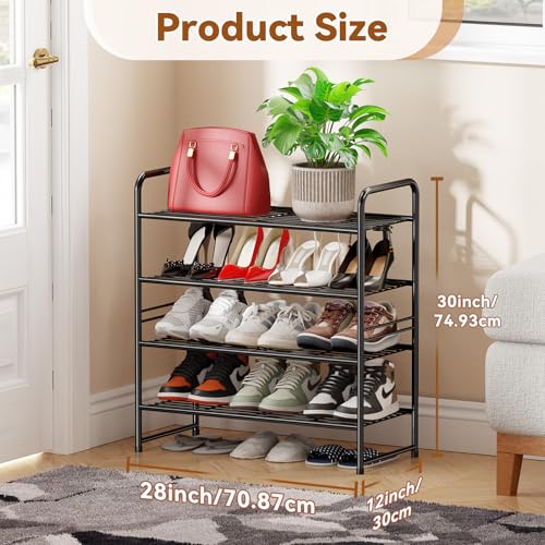 Simple Shoe Rack, 4 Tier Heavy Duty Metal Shoe Shelf 27 Inch Wide, Black