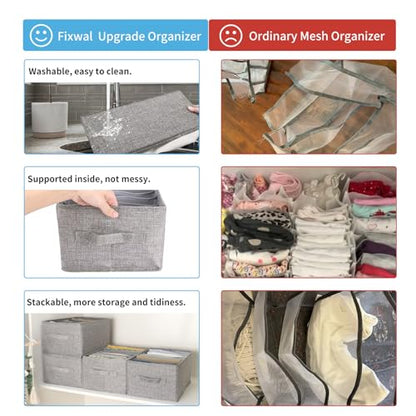 Fixwal Wardrobe Clothes Organizer 4 Pack 7 Grid Closet Storage Divider Bins | Board-Supported Design, 7 Divided Compartments, Washable Construction, for Jeans T-Shirts Pants and Leggings