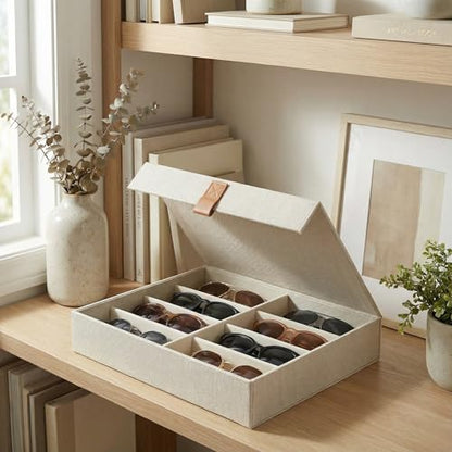 ZICOTO Beautiful Sunglass Storage Organizer For 8 Pairs - Stylish Case/Holder Displays Your Glasses And Protects From Dust