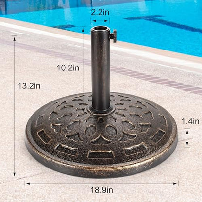 Patio Umbrella Stand - 31 lbs 18.9" Heavy Duty Outdoor Umbrella Base Stand, Market Umbrella Holder for Garden, Backyard, Pool, Beach, No Water or Sand Required, Round Bronze