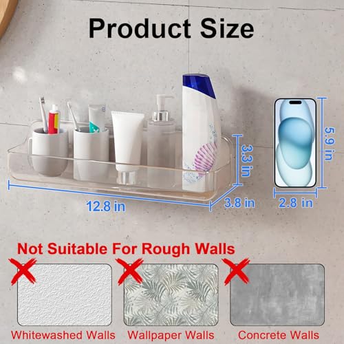 Acrylic Wall Mounted Shower Caddy, Large, Adhesive Bathroom Shelves | 4D" x 12.8"W x 3.3"H, No Drilling Acrylic Shelf, Adhesive Shelf, Bathroom Shelves with Adhesives for Bathroom, Kitchen