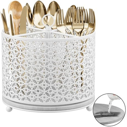 360° Rotating Kitchen Utensil Holder - Fast-Drying... (White | Carbon Steel)