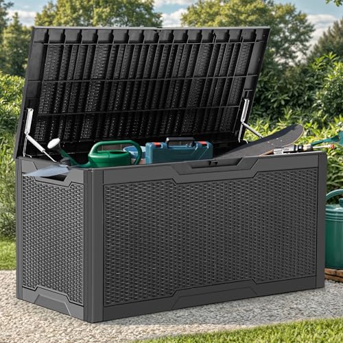 YITAHOME 100 Gallon Large Resin Deck Box Outdoor Storage Boxes for Patio | Outdoor Cushions, Garden Tools and Pool Supplies-Waterproof,Lockable (Black)