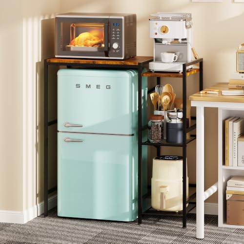 Mini Fridge Stand with Storage Shelves Dorm Microw... (Black and Brown | Metal, Wood)