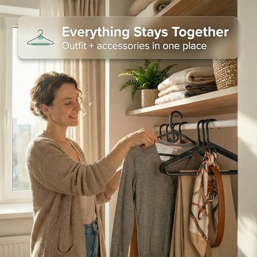 DEILSY™ Heavy Duty Plastic Hangers 30 Pack Thick Black Heavy Duty Hangers | Thick plastic hangers with built-in accessory hook, sturdy plastic hangers for coats, jeans, pants and heavy garments