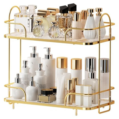 2 Tier Corner Bathroom Counter Organizer, Cosmetic Skincare Organizer, Bathroom Countertop Perfume Tray Vanity Organizer, Kitchen Spice Corner Storage Shelf | Cosmetic Skincare Organizer