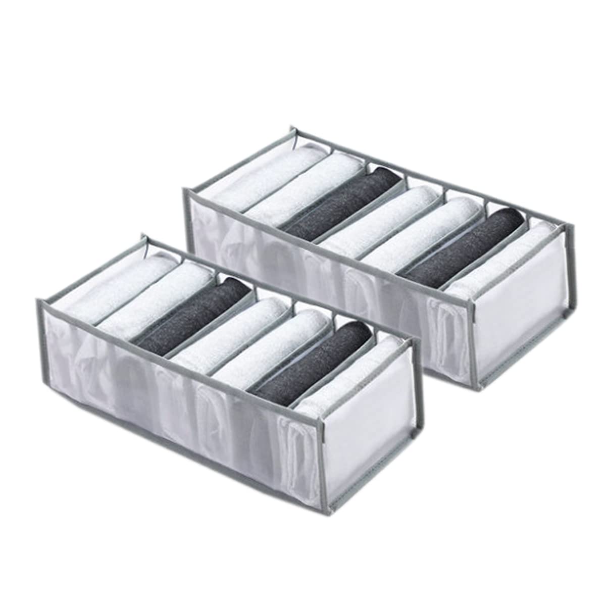Wardrobe Clothes Organizer 7 Grids Portable Closet Organizer Mesh Separation Storage Box Foldable Closet Drawer Organizer for Underwear Socks Scarves Leggings (Grey, 2 Leggings Grid)