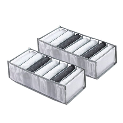 Wardrobe Clothes Organizer 7 Grids Portable Closet Organizer Mesh Separation Storage Box Foldable Closet Drawer Organizer for Underwear Socks Scarves Leggings (Grey, 2 Leggings Grid)