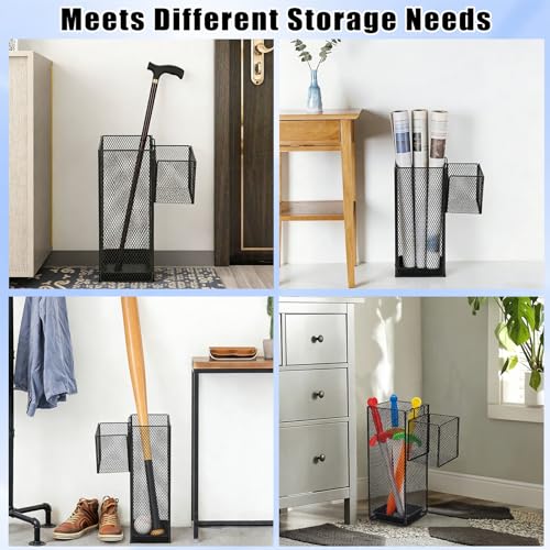 OwnMy Metal Umbrella Holder for Entryway Indoor Umbrella Stand for Entryway | Comes with Small Umbrella Storage Basket and Draining Tray, Modern Umbrella Stand Rack for Home Office Hotel Entrance, 16.5"H
