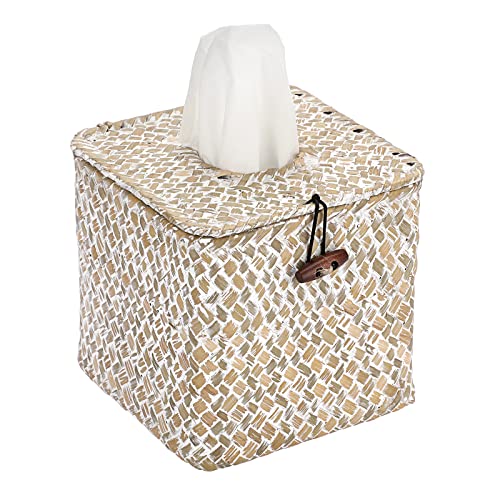 Tissue Box Cover Square Seagrass Tissue Box with L... (Whitewash | Seagrass)